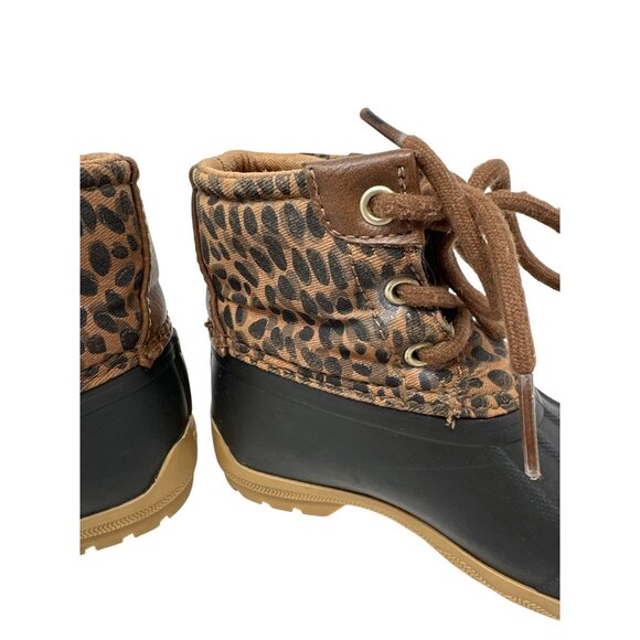 Sperry Girls Leopard Print Duck Boots Rubber Sole Lace-Up Size 8M - Picture 9 of 14